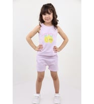 Toontoy Kız Bebek Baskılı Şortlu Takım (Açık Lila)