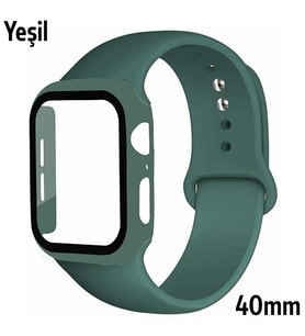 ALLY Apple Watch 4-5-6 40mm Silikon Kordon Kayış ve Ekran Koruyucu Kılıf (Yeşil)