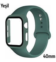 ALLY Apple Watch 4-5-6 40mm Silikon Kordon Kayış ve Ekran Koruyucu Kılıf (Yeşil)