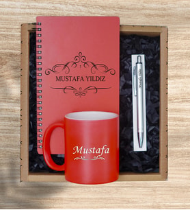 Kişiye Özel Pastel Renkli Ahşap Defter Kalem Kupa Seti 5 (Model 1)