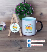 Öğretmenler Günü Hediyesi Kupa Bardak Kırmızı ve Ahşap Anahtarlık Hediye (Model 8)