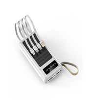 20.000 mAh Güneş Enerjli Solar Powerbank Led Fenerli 2xUSB, Lcd, USB, Mikro, Lightning, Type-C (Beyaz)