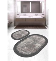 Dijital Baskılı Kaymaz Taban Yıkanabilir Oval 2'li Klozet Takımı Banyo Paspası NOKZ-HT-353 (Antrasit)