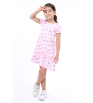 Toontoy Kız Çocuk Bisiklet Yaka Komple Çilek Baskılı Elbise (Pembe)