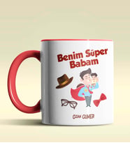 Kişiye Özel Benim Süper Babam Tasarımlı Siyah Kupa Bardak (Kırmızı)
