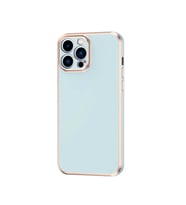 Apple iPhone 12 Pro Max Kılıf Kenarları Gold Kamera Korumalı Renkli Pastel Silikon Siyah BARK (Açık Mavi)