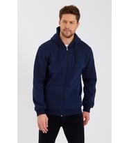 METALIC Siyah Kanguru Cepli Kapüşonlu Fermuarlı İçi Pamuklu Erkek Sweatshirt (Lacivert)