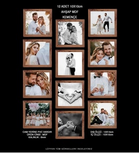 12 Adet 10x10 Çerçeve - Mdf Çerçeve - Mini Kare Fotoğraf Çerçevesi (Kahverengi)