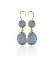 Kadir Jewellery 22 Ayar Altın Kaplama Kadın Taşlı Küpe -El İşçiliği Ve Hipoalerjenik Küpe (Gece Mavisi)