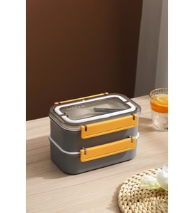 Vagonlife Bento Lunch Box Ofis-Okul İçin Yeni Nesil Sefer Tası Çift Kat 4 bölme Paslanmaz Çelik F494 (Gri)