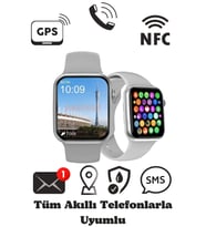 Tüm Akıllı Telefonlarla Uyumlu Watch 7 Serisi DTNO 1 Gps Özellikli Nfc Aktif Kolay Kurulumlu  Watch 7 Pro Max Yeni Nesil Akıllı Saat  Smartwatch (Gümüş)