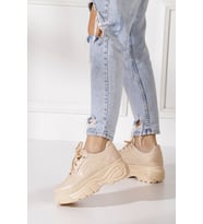 Günlük Kadın Spor Ayakkabı Yüksek Taban Rahat Bağcıklı Sneaker  001 (Bej)