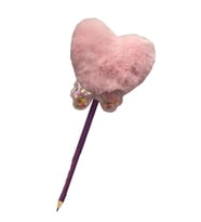 Papyonlu Kalp Ponponlu Peluş Kurşun Kalem 1 Adet Peluş Tüylü Kalp Ponpon Kurşun Kalem Hediye Kalem Tüylü Sevimli Kalem (Pembe)