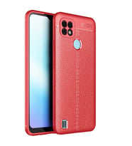Realme C21 Kılıf Kamera Korumalı Deri Görünümlü Silikon (Kırmızı)