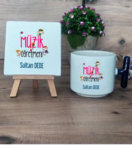 Müzik Öğretmeni Hediye Seti Kupa Bardak T Kulplu ve Dekoratif Taş Öğretmenler Günü Hediyesi (Model 2)