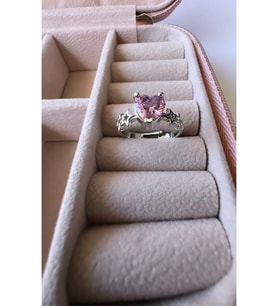 Yıldız Model Zirkon Taşlı Ayarlanabilir Kalp Yüzük (Gümüş - Pembe)