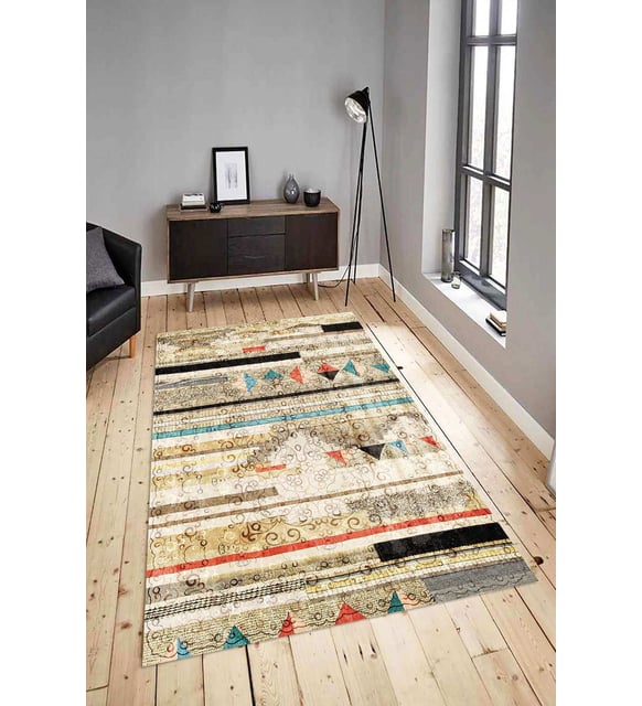 Dijital Baskılı Yıkanabilir Kaymaz Modern Renkli Salon Halısı Mutfak Halısı Yolluk ND-HY-1198 (Krem)