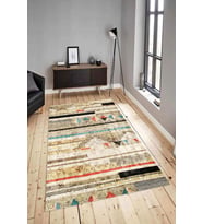Dijital Baskılı Yıkanabilir Kaymaz Modern Renkli Salon Halısı Mutfak Halısı Yolluk ND-HY-1198 (Krem)