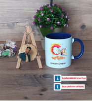Grafiker Kupa Bardak Beyaz ve Fotoğraflı Ahşap Anahtarlık Hediye (Model 3)