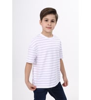 Toontoy Unisex Çocuk Çizgili Tişört (Açık Lila)