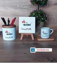 Diş Hekimi Hediye Seti Dekoratif Taş, Kalemlik, Ahşap Altlıklı Türk Kahvesi Fincanı HediyeDiş Hekimine Diş Hekimleri Günü Hediyesi (Model 1)