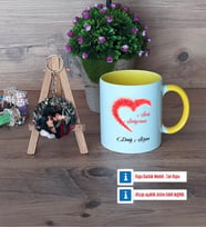 Sevgiliye Hediye Kupa Bardak Beyaz ve Fotoğraflı Ahşap Anahtarlık Hediye (Model 7)