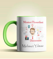 Kişiye Özel Müşteri Hizmetleri Tasarımlı Turuncu Kupa Bardak (Yeşil)