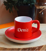 Kişiye Özel Renkli Fincan Seti & 16 Farklı Renk Seçeneği (Kırmızı)