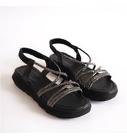 Trendyshose 05729 Taşlı Masaj Tabanlı Kadın Sandalet (Siyah)
