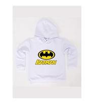 Batman Baskılı Kapüşonlu Pamuklu Kumaş Çocuk Sweatshirt (Beyaz)