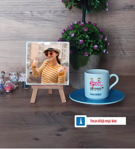 Rehber Öğretmeni Fotoğraflı Dekoratif Taş, Ahşap Altlıklı Türk Kahvesi Fincanı Hediye (Model 5)
