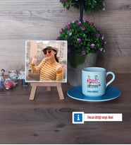 Rehber Öğretmeni Fotoğraflı Dekoratif Taş, Ahşap Altlıklı Türk Kahvesi Fincanı Hediye (Model 5)