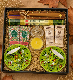 El Yapımı Çini Fincan & Tütsü Seti & Kahve & Şekerlik Mum & Mendil & Hediye Seti (Fıstık Yeşili)