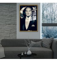 Metal Çerçeveli Cam Tablo Ay Yıldızlı Atatürk Portresi (Gold)