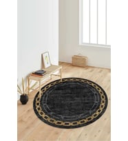 Dijital Baskılı Kaymaz Taban Yıkanabilir Yuvarlak Salon Halısı Koridor Halısı Paspas NDY-HT-900 (Siyah)