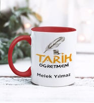 Tarih Öğretmeni Tasarımlı Kişiye Özel Kupa Bardak (Kırmızı)