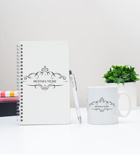 Kişiye Özel Pastel Renkli Ahşap Defter Kalem Kupa Seti 2 (Model 7)