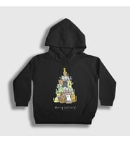 Presmono Unisex Çocuk Beyaz Merry Catmas Kediler Yılbaşı Kapüşonlu Sweatshirt 270091tt (Siyah)