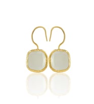 Kadir Jewellery 22 Ayar Altın Kaplama Kare Taşlı Küpe -El İşçiliği Ve Hipoalerjenik Küpe (Beyaz)