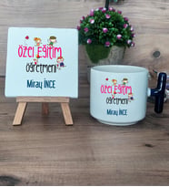 Özel Eğitim Öğretmeni Hediye Seti Kupa Bardak T Kulplu ve Dekoratif Taş Öğretmenler Günü Hediyesi (Model 2)