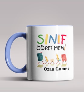 Kişiye Özel Sınıf Öğretmeni Tasarımlı Siyah Renk Kupa Bardak 11 (Mavi)