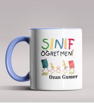 Kişiye Özel Sınıf Öğretmeni Tasarımlı Siyah Renk Kupa Bardak 11 (Mavi)