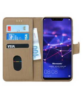 Microsonic Huawei Mate 20 Lite Kılıf Fabric Book Wallet (Gold)