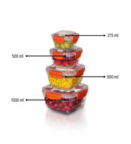 4'lü Set Master Kare Saklama Kabı (275 ml - 500 ml - 900 ml - 1500 ml) (Turuncu)