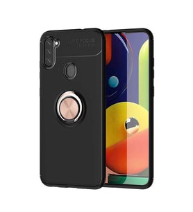 Samsung Galaxy A11 Kılıf Yüzüklü Magnetli Ravel Case (Siyah-Rose Gold)