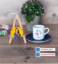 Unicorn Türk Kahvesi Fincanı Ahşap Altlıklı ve Fotoğraflı Ahşap Anahtarlık Hediye (Model 4)