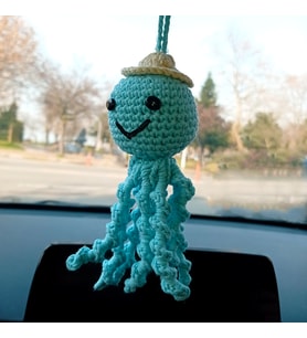 Amigurumi Sevimli Ahtapot El Emeği Araba Süsü Dikiz Aynası (Turkuaz)