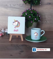 Unicorn Dekoratif Taş, Türk Kahvesi Fincanı Kırmızı İsme Özel Hediye (Model 7)