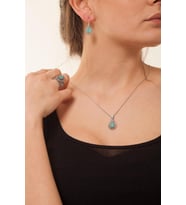 Damla Model Taşlı Telkari El İşçiliği Gümüş Üçlü Set (Mavi)