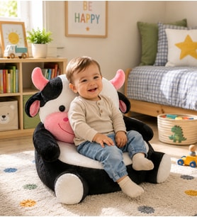 Özgüner Oyuncak İnek Pelüş Bebek Çocuk Koltuğu (%100 Yerli) (Siyah - Beyaz - Ten)